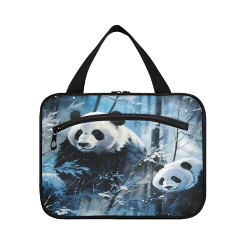 Linnyio Schneeaquarell Panda Hängende Reise-Toilettenartikel-Kosmetik-Make-Up-Tasche,Große Kapazität Faltbare Aufbewahrung Kulturbeutel für Damen Mädchen von Linnyio
