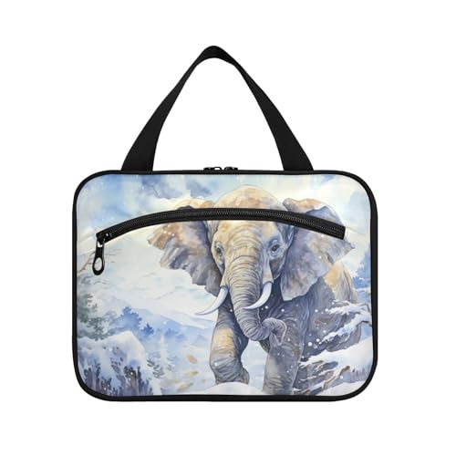 Linnyio Schneebedeckter Aquarell Süßer Igel Hängende Reise-Toilettenartikel-Kosmetik-Make-Up-Tasche,Große Kapazität Faltbare Aufbewahrung Kulturbeutel für Damen Mädchen von Linnyio