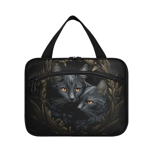 Linnyio Schwarze Katzen Kunst Hängende Reise-Toilettenartikel-Kosmetik-Make-Up-Tasche,Große Kapazität Faltbare Aufbewahrung Kulturbeutel für Damen Mädchen von Linnyio