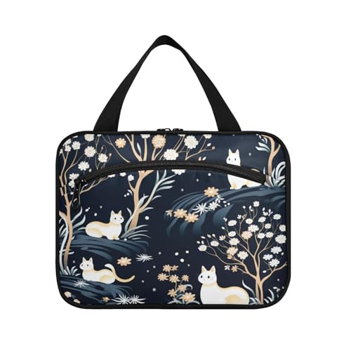Linnyio Sich Wiederholendes Muster Schwarze Katzen Hängende Reise-Toilettenartikel-Kosmetik-Make-Up-Tasche,Große Kapazität Faltbare Aufbewahrung Kulturbeutel für Damen Mädchen von Linnyio