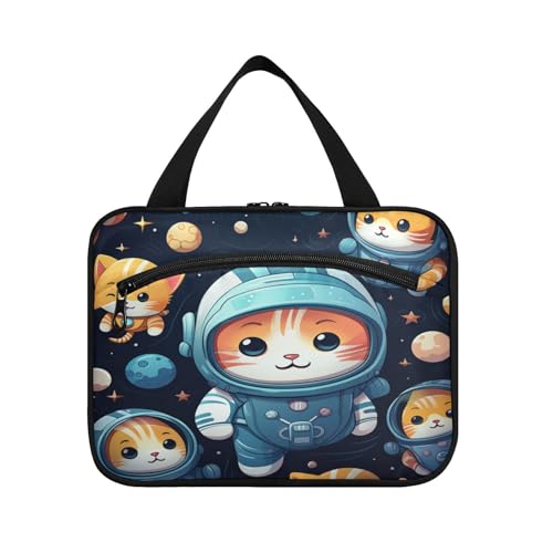 Linnyio Süße Weltraum Cartoon Katze Hängende Reise-Toilettenartikel-Kosmetik-Make-Up-Tasche,Große Kapazität Faltbare Aufbewahrung Kulturbeutel für Damen Mädchen von Linnyio