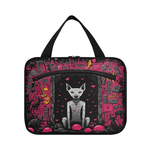 Linnyio Süßer Rosa Gekritzelhund Hängende Reise-Toilettenartikel-Kosmetik-Make-Up-Tasche,Große Kapazität Faltbare Aufbewahrung Kulturbeutel für Damen Mädchen von Linnyio