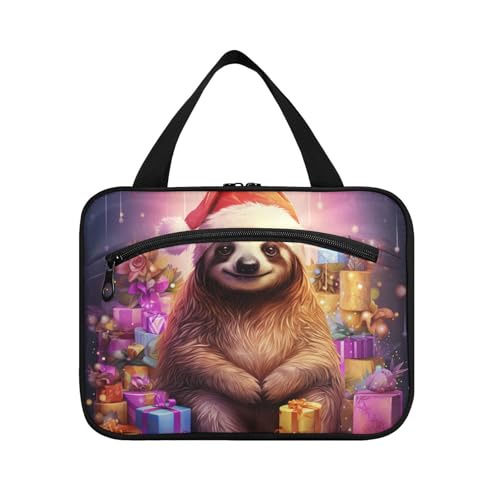 Linnyio Süßes Cartoon Faultier Weihnachten Hängende Reise-Toilettenartikel-Kosmetik-Make-Up-Tasche,Große Kapazität Faltbare Aufbewahrung Kulturbeutel für Damen Mädchen von Linnyio