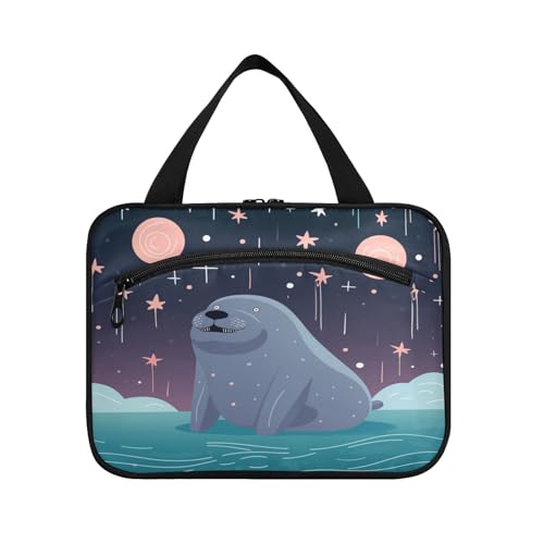 Linnyio Süßes Lustiges Cartoon Walross Hängende Reise-Toilettenartikel-Kosmetik-Make-Up-Tasche,Große Kapazität Faltbare Aufbewahrung Kulturbeutel für Damen Mädchen von Linnyio
