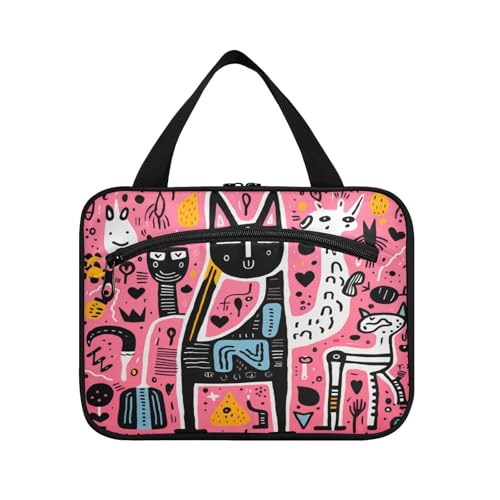 Linnyio Süßes Rosa Gekritzelpferd Hängende Reise-Toilettenartikel-Kosmetik-Make-Up-Tasche,Große Kapazität Faltbare Aufbewahrung Kulturbeutel für Damen Mädchen von Linnyio