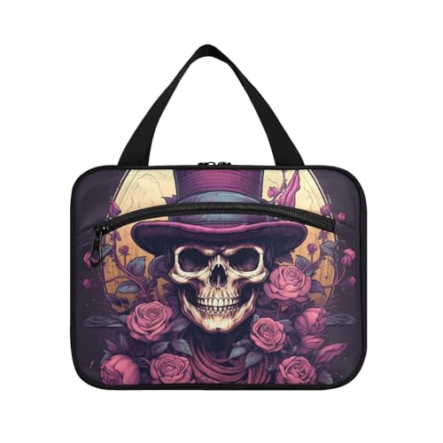 Linnyio Totenkopfmuster Rote Rose Hängende Reise-Toilettenartikel-Kosmetik-Make-Up-Tasche,Große Kapazität Faltbare Aufbewahrung Kulturbeutel für Damen Mädchen von Linnyio