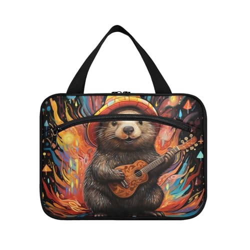 Linnyio Weihnachten Coole Musik Totenkopf Hängende Reise-Toilettenartikel-Kosmetik-Make-Up-Tasche,Große Kapazität Faltbare Aufbewahrung Kulturbeutel für Damen Mädchen von Linnyio