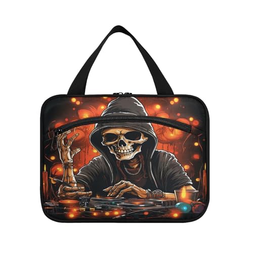 Linnyio Weihnachtsmusik Totenkopf Dj Hängende Reise-Toilettenartikel-Kosmetik-Make-Up-Tasche,Große Kapazität Faltbare Aufbewahrung Kulturbeutel für Damen Mädchen von Linnyio