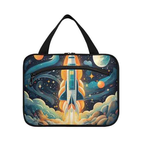 Linnyio Weltraumrakete Abgefeuert Hängende Reise-Toilettenartikel-Kosmetik-Make-Up-Tasche,Große Kapazität Faltbare Aufbewahrung Kulturbeutel für Damen Mädchen von Linnyio