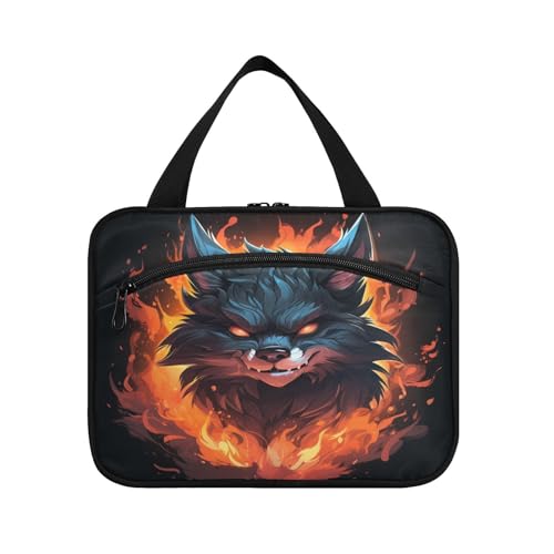 Linnyio Wütender Gefeuerter Waschbär Hängende Reise-Toilettenartikel-Kosmetik-Make-Up-Tasche,Große Kapazität Faltbare Aufbewahrung Kulturbeutel für Damen Mädchen von Linnyio