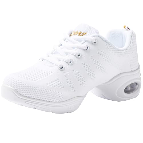 Linodes Atmungsaktive Tanz-Sneaker für Damen, mit geteilter Sohle und Luftpolster, Jazz Dance Walking Schuhe, Weiss/opulenter Garten, 38 EU von Linodes