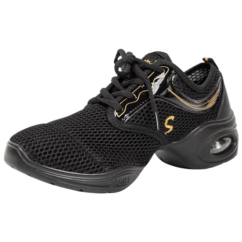 Linodes Damen Atmungsaktives Mesh-Obermaterial Jazz Dance Sneaker mit geteilter Sohle und Luftpolster Tanzen Multifunktionale Walkingschuhe Anti-Rutsch, Schwarz, 35.5 EU Linodes Damen Atmungsaktives Mesh-Obermaterial Jazz Dance Sneaker mit geteilter Sohle und Luftpolster Tanzen Multifunktionale Walkingschuhe Anti-Rutsch, Schwarz, 35.5 EU von Linodes
