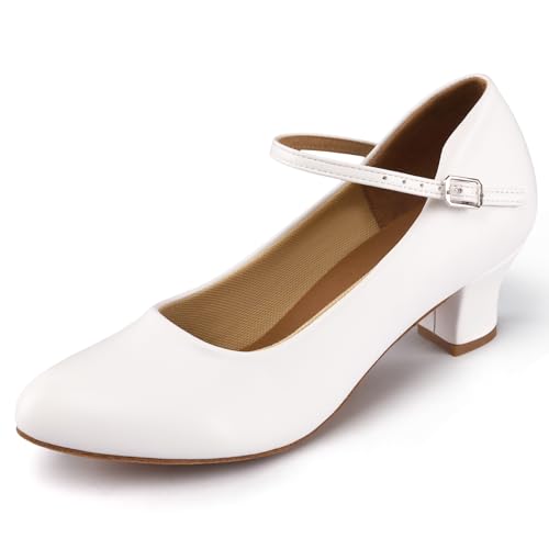 Linodes Economy Damen Tanzschuhe aus PU-Leder, Knöchelriemen, 5,1 cm, Weiss/opulenter Garten, 38.5 EU von Linodes