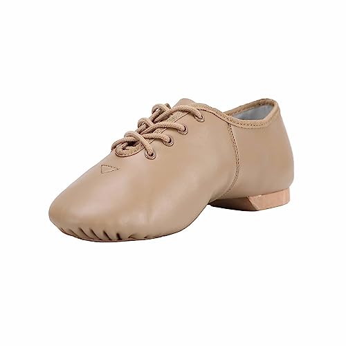 Linodes Leder Schnürschuh Unisex Jazz Schuh für Damen und Herren Tanzschuhe, Braun, 12 Women/11.5 Men von Linodes