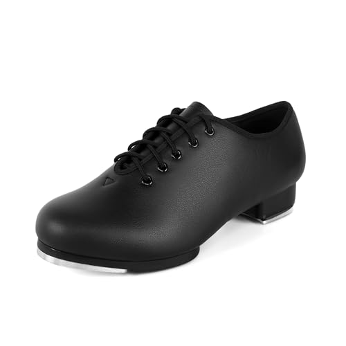 Linodes PU Leder Schnürschuh Tap Shoe Split Sole Tanzschuhe für Damen und Herren Tanzschuhe, Schwarz, 6.5 Women/5.5 Men von Linodes