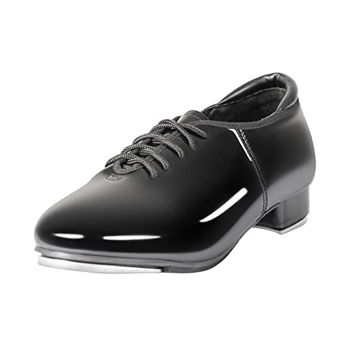 Linodes PU Leder Schnürschuh Tap Shoe Tanzschuhe für Damen und Herren Tanzschuhe, Schwarz Lack, 6.5 Women/5.5 Men von Linodes