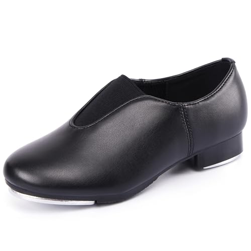 Linodes Unisex-Kinder Top Elastic Slip on Tap Shoe für Mädchen und Jungen Tap Flat, Schwarz, 13.5 Little Kid von Linodes