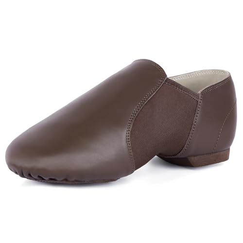 Linodes Unisex Leder Obermaterial Jazz Schuh Slip On für Damen und Herren Tanzschuhe, Kaffee, 4 Women/3.5 Men von Linodes