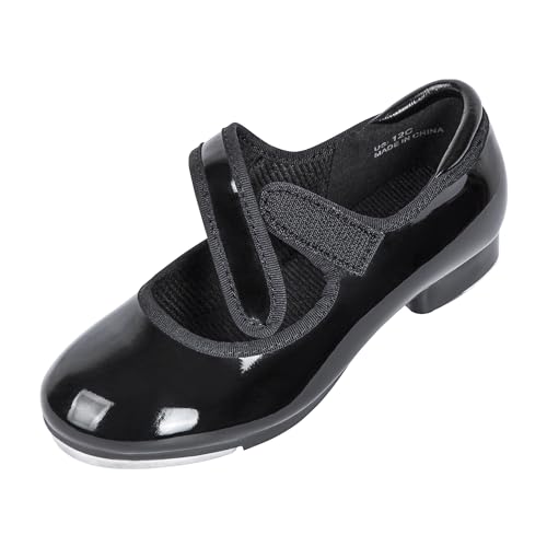 Linodes Verbesserter Unisex-Schuh mit einfachem Riemen und rutschfester Sohle, für Mädchen und Jungen, Maryjane Dance Flat, Schwarz Lack, 1.5 Little Kid von Linodes