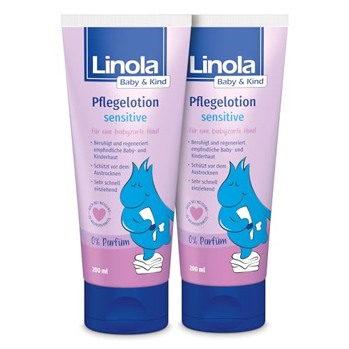 Linola Baby & Kind Pflegelotion sensitive - 2 x 200 ml - Für Gesicht und Körper | pflegende Hautcreme für sensible Baby- und Kinderhaut von Linola