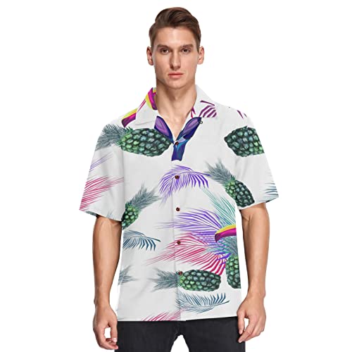 Hawaii-Hemden für Herren tropische Blätter Ananas Tukan Strand Shirts Sommer Hemden Button Down Kurzarm Kurzarm, mehrfarbig, M von Linomo