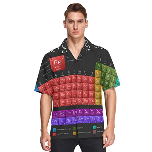 Hawaii-Hemden für Männer Periodensystem der Elemente Bildung Strandhemden Sommerhemden Button Down Kurzarm Kurzarm, mehrfarbig, L von Linomo