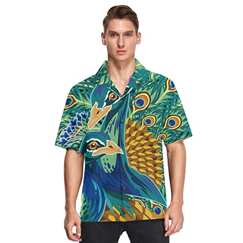 Hawaii-Hemden für Männer Tier Pfau Strandhemden Sommerhemden Button Down Kurzarm Kurzarm, mehrfarbig, XL von Linomo