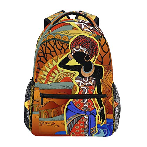 Linomo Afrikanisch Frau Ethnisch Rucksack Daypacks Schultertasche Büchertasche Laptop Reisen Schulrucksack für Damen Herren Kinder Mädchen Jungen Teenager von Linomo