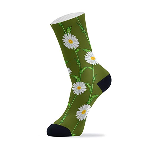 Linomo Blumen Gänseblümchen Blume Ausgefallene Outdoor-Sport Lässig Crew Socken Hohen Knöchel, Kleid Socken für Männer Frauen 2 Pack von Linomo