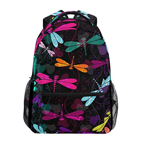 Linomo Bunte Libellen-Blumen-Rucksack, Tagesrucksack, Büchertasche, Camping, Wandern, Reisen, Schule, Schultertasche für Kinder, Jungen, Mädchen, Männer, Frauen, mehrfarbig von Linomo