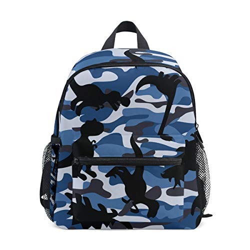 Linomo Camouflage Blau Camo Dinosaurier Kinder Rucksack Daypack Rucksack Bookbag Vorschule Kleinkind Rucksäcke Kindergarten Umhängetasche für Jungen Mädchen Kind, mehrfarbig von Linomo