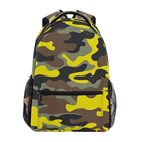 Linomo Camouflage Gelb Camo Grau Rucksack Daypacks Bookbag Camping Wandern Reise Schule Schultertasche für Kinder Jungen Mädchen Herren Damen von Linomo