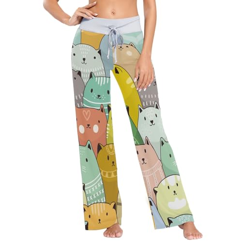 Linomo Damen Pyjamahose Cartoon Katzen Loungehose Schlafanzughose Freizeithose YogaHose Weites Bein Hose Linomo Damen Pyjamahose Cartoon Katzen Loungehose Schlafanzughose Freizeithose YogaHose Weites Bein Hose von Linomo