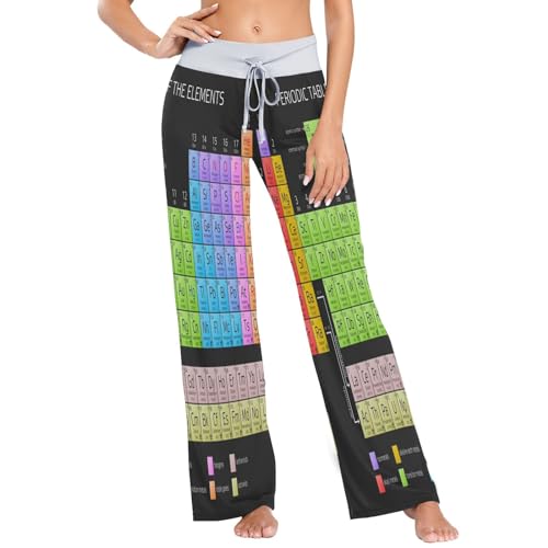 Linomo Damen Pyjamahose Pädagogisch Periodensystem Der Elemente Loungehose Schlafanzughose Freizeithose YogaHose Weites Bein Hose von Linomo