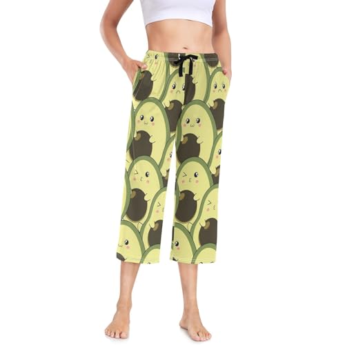 Linomo Damen Pyjamahose Süß Avocado Damen Schlafanzughose 3/4 Lang Pyjamahose Nachtwäsche Schlafhose von Linomo