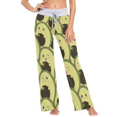 Linomo Damen Pyjamahose Süß Avocado Loungehose Schlafanzughose Freizeithose YogaHose Weites Bein Hose von Linomo