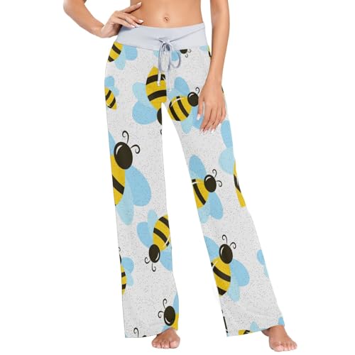 Linomo Damen Pyjamahose Süß Honig Biene Loungehose Schlafanzughose Freizeithose YogaHose Weites Bein Hose von Linomo