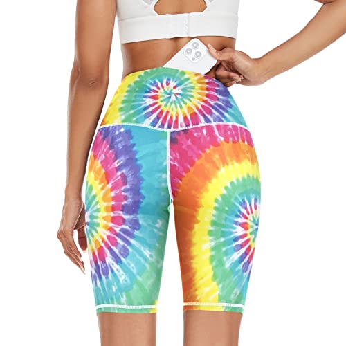 Linomo Damen Yoga Shorts Abstrakt Strudel Krawatte Farbstoff Regenbogen Yoga-Hose Kurze Sporthose Leggings Fitness Shorts Laufhose Kurze Hose von Linomo