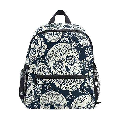 Linomo Floral Flower Sugar Skull Kinder Rucksack Daypack Rucksack Bookbag Vorschule Kleinkind Rucksäcke Kindergarten Umhängetasche für Jungen Mädchen Kind, mehrfarbig von Linomo