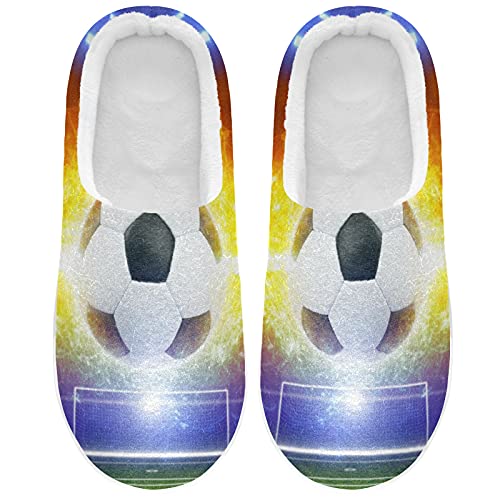 Linomo Galaxis Sport Ball Fußball Feld Hausschuhe für Unisex Damen Männer Hausschuhe Wärme Drinnen Hausschuhe Schlafzimmer Schuh von Linomo
