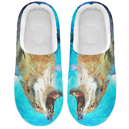 Linomo Galaxis Weltraum Mond Wolf Hausschuhe für Unisex Damen Männer Hausschuhe Wärme Drinnen Hausschuhe Schlafzimmer Schuh von Linomo