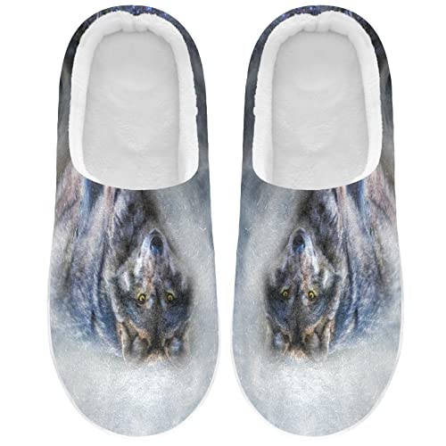 Linomo Galaxis Wolf Hausschuhe für Unisex Damen Männer Hausschuhe Wärme Drinnen Hausschuhe Schlafzimmer Schuh von Linomo