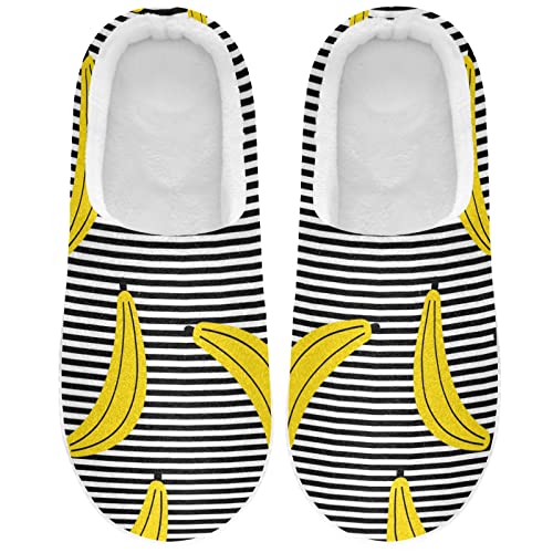 Linomo Gelb Banane Schwarz Streifen Hausschuhe für Unisex Damen Männer Hausschuhe Wärme Drinnen Hausschuhe Schlafzimmer Schuh von Linomo