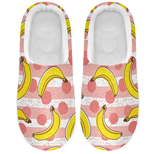 Linomo Gelb Banane Tupfen Hausschuhe für Unisex Damen Männer Hausschuhe Wärme Drinnen Hausschuhe Schlafzimmer Schuh von Linomo