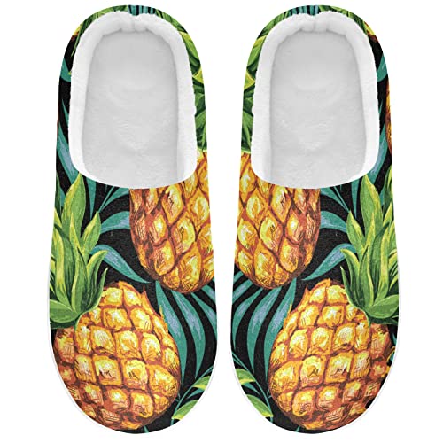 Linomo Gold Ananas Hausschuhe für Unisex Damen Männer Hausschuhe Wärme Drinnen Hausschuhe Schlafzimmer Schuh von Linomo