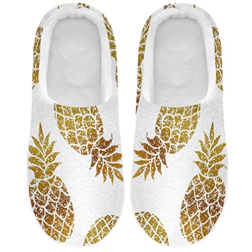 Linomo Goldene Ananas-Hausschuhe für Damen, Hausschuhe, Hausschuhe, Socken, Hausschuhe, Schlafzimmer-Schuhe, mehrfarbig, 45/46 EU von Linomo