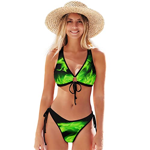 Linomo Grün Drachen Damen Bikini Set Zweiteiliger Badeanzug Bademode Swimsuit von Linomo