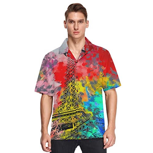 Linomo Hawaii-Hemden für Herren Eiffelturm Strand Shirts Sommer Hemden Button Down Kurzarm Kurzarm, mehrfarbig, XL von Linomo