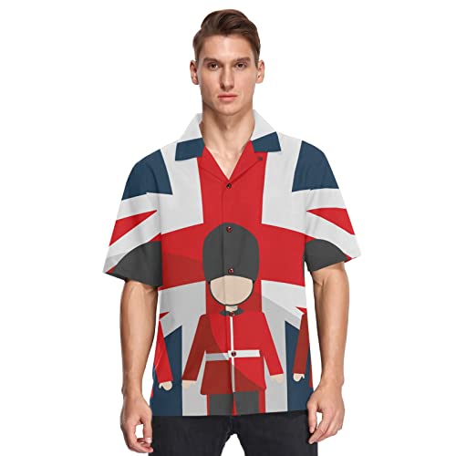 Linomo Hawaii-Hemden für Herren Union Jack British Royal Guardsmen Beach Shirts Sommer Shirts Button Down Kurzarm Kurzarm, mehrfarbig, XL von Linomo