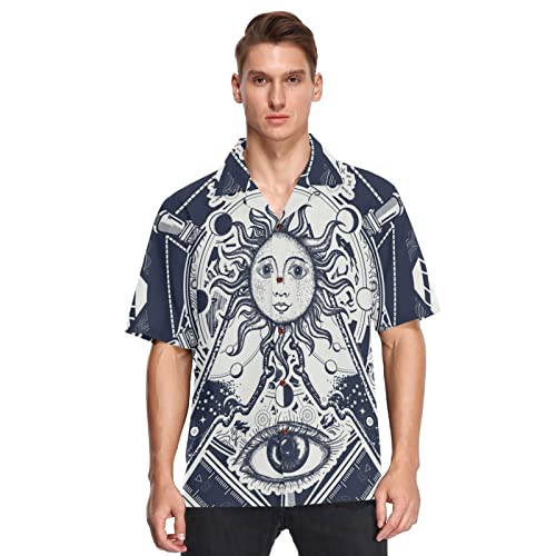 Linomo Hawaiihemden für Herren Alchemy Mittelalter Sonne Mond Stern Strand Hemden Sommer Hemden Button Down Kurzarm Kurzarm, mehrfarbig, M von Linomo